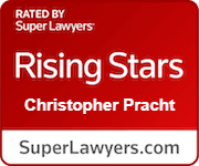 Logo Recognizing Pracht Injury Lawyers, LLP's affiliation with the SuperLawyer Rising Star - Chris Pracht
